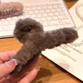 Plush brown fuzzy shark hair claw clip accessory for elegant back head styling - 13cm Furry Ribbon Style / Dark Coffee