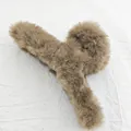 Brown plush fuzzy hair claw clip for women, winter faux fur shark clip accessory - 13cm Furry Ribbon Style / Light Coffee