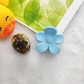 Cute light blue flower-shaped hair claw clip with a matte finish for women's daily hair styling - 4cm Small Flower Style / Matte Blue