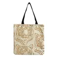 Large capacity eco-friendly linen tote bag with stylish tiger eye pattern print and black straps - Minimalist Vintage Tiger (hm2693)