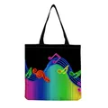 Macro view of vibrant neon music notes and rainbow stripes on black canvas shopping tote bag - Neon Music Notes Black Style (hm7318)
