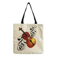Close-up of canvas shopping bag with artistic violin and musical note print detail - Colorful Violin Music Notes Style (hm7329)