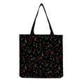 Minimalist black tote bag with vibrant rainbow music note print and black straps - All-over Rainbow Notes Black Style (hm7331)