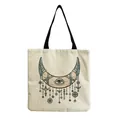 Bohemian style linen tote bag with mysterious eye and crescent moon print design - Bohemian Moon and Eye (hm2709)