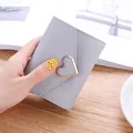 Elegant grey tri-fold small wallet for women with decorative metal heart-shaped buckle - Gray