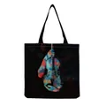 Close-up of abstract artistic violin and music note print on black canvas tote bag - Abstract Colorful Fiddle Black Style (hm7339)