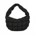 Stylish black quilted cloud handbag with mini pleated grid pattern and soft padding - 24*14*7cm / Black