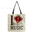 Fashionable music note print tote bag with Harajuku style for casual shopping - I LOVE MUSIC Heart Headphone Style (hm7356)
