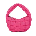 Trendy hot pink mini cloud bag with pleated grid pattern and down cotton filling - 24*14*7cm / Rose Red