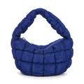 Blue quilted mini cloud bag with pleated grid design and down cotton filling - 24*14*7cm / Blue