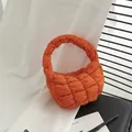 Vibrant orange quilted cloud mini handbag featuring a pleated padded down cotton design - 24*14*7cm / Orange