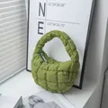 Trendy green quilted mini cloud handbag with puffy down-cotton padding. - 24*14*7cm / Light Green