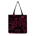 Casual black canvas tote bag with neon pink music notes and piano print patterns - Neon Pink Music Elements Black Style (hm7357)