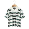 Classica polo a maniche corte a righe retrò con bande orizzontali verdi e blu scuro - S / T-Shirt a Maniche Corte Bianco Crema Solo (Senza Gonna)
