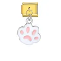 Detailansicht eines italienischen Charms mit einem rosa emaillierten Pfotenanhänger - Gold- und Silberfarbener Rosa Pfotenabdruck Anhänger (ICG362-4)