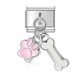 Dettaglio maglia italiana argento con ciondoli zampa rosa e osso bianco - Pendaglio con Impronta di Zampa Rosa e Osso Bianco (ICG594-4)