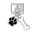 Maglia per bracciale italiano in acciaio inossidabile con ciondoli a zampa nera e osso bianco - Pendaglio con Impronta di Zampa Nera e Osso Bianco (ICG594-1)