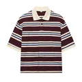 Fashionable striped short-sleeved polo shirt with maroon, cream and light blue stripes - Dark Brown Contrast Slit T-Shirt Only (Without Skirt)