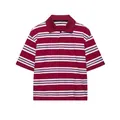 Casual burgundy and light blue striped short sleeve polo shirt for women's summer fashion - Wine Red T-Shirt Only (Without Skirt)
