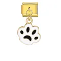 Goldener italienischer Modular-Armband-Charm mit weißem Pfotenabdruck-Anhänger. - Schwarzer Pfotenabdruck auf Weißem Grund Anhänger (ICG364-1)