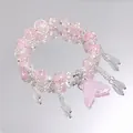Sweet fairy style pink crackle crystal beaded bracelet with tulip pendant and pearls - Mermaid Crystal Bracelet Pink