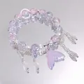 Elegant mermaid tail beaded bracelet with purple crackle glass beads and white pearls - Mermaid Crystal Bracelet Purple