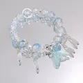 Dreamy blue crystal beaded bracelet with fishtail charm and silver-tone accents - Mermaid Crystal Bracelet Blue