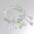 Fairy style double-layer green crystal beaded bracelet with a mermaid tail charm and tassels - Mermaid Crystal Bracelet Green