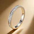 Minimalist 2mm wide stainless steel eternity band ring with pave set sparkling crystals - US 5 / Silver Half Circle White Rhinestone Style (36-B-2)