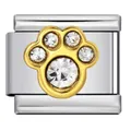 Italienischer Modul-Charm aus Edelstahl mit einem funkelnden Kristall-Gold-Pfotenabdruck - Goldene Pfote mit Klarem Rhinestone Besetzt Glied (ICJ1498-1)