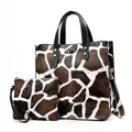 Two-piece women's handbag and pouch set with stylish brown and white giraffe print - Giraffe Pattern