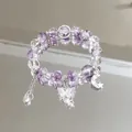 Purple moon crystal beaded bracelet with butterfly and star charms for women - Star Moon Butterfly Heart Purple