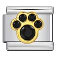 Goldfarbenes Pfoten-Charm für italienische Modul-Armbänder mit schwarzen Kristallen - Goldene Pfote mit Schwarzem Rhinestone Besetzt Glied (ICJ1498-2)