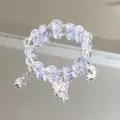 Fairy-style purple and blue crystal beaded bracelet with moon and butterfly charms - Star Moon Butterfly Heart Blue Purple