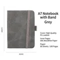 Graues A7 PU-Leder Notizbuch mit Band, 110x80mm, 80 Blatt hochwertiges 68g Dowling-Papier - A7 / Grau