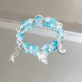 Forest style blue and clear crystal beaded bracelet with moon and butterfly charms - Star Moon Butterfly Heart Blue