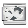 Italienischer Modul-Armband-Charm aus glänzendem Edelstahl mit schwarz-weißer Katze - Schwarz-Weißes Katzenglied (ICJ686-1)