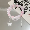 Dreamy pink and purple crystal beaded bracelet with elegant silver butterfly charms - Small Waterdrop Butterfly Pink