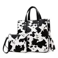 Stylish cow print tote bag and matching pouch set for women fashionable autumn shoulder handbag - Cow Print