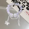 Sweet forest style purple moon crystal beaded bracelet with silver butterfly charms - Small Waterdrop Butterfly Purple