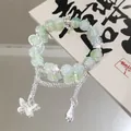 Sweet fairy-style beaded bracelet with butterfly charms and shimmering mint beads - Small Waterdrop Butterfly Green