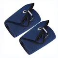 Navy blue waffle weave microfiber golf towel with black trim and carabiner clip - Navy Blue