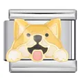 Italienischer Armband-Charm mit süßem Emaille-Corgi-Hundekopf aus Edelstahl link - Cartoon Corgi Glied (ICJ1560)