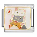 Individuelles italienisches Charm-Armbandglied aus Edelstahl mit niedlichen Katzen - Drei Katzen und Rotes Herz Glied (ICJ1243)