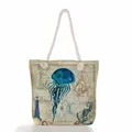 Bolso de playa vintage con estampado de medusas y asas gruesas de cuerda muy resistentes - Mapa de Navegación de Medusa (ms4534b)