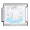 Italienisches Modul-Charm aus Titanstahl mit niedlichem weißen Katzen-Emaille-Design - Fantasie Silhouetten Weiße Katze Glied (ICJ911)