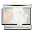 Italienischer Modul-Charm aus Edelstahl mit süßer weißer Katze und Whatever-Schild - WHATEVER Weiße Katze Glied (ICJ1282)
