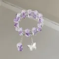 Handmade sweet purple crackle crystal beaded bracelet with silver butterfly charm - Large Waterdrop Butterfly Purple