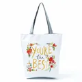 Casual witte canvas draagtas met kleurrijke bloemen en het 'YOU'RE THE BEST' ontwerp - Aquarel bloemen slogan (hl5274)