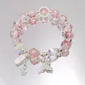 Sweet pink crackle crystal beaded bracelet featuring silver star and fish tail charms - Sparkling Fish Tail Red